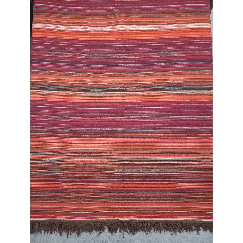 Borbo USA Fringed Striped Throw Blanket Orange Red Brown Southwestern Boho 66X60
